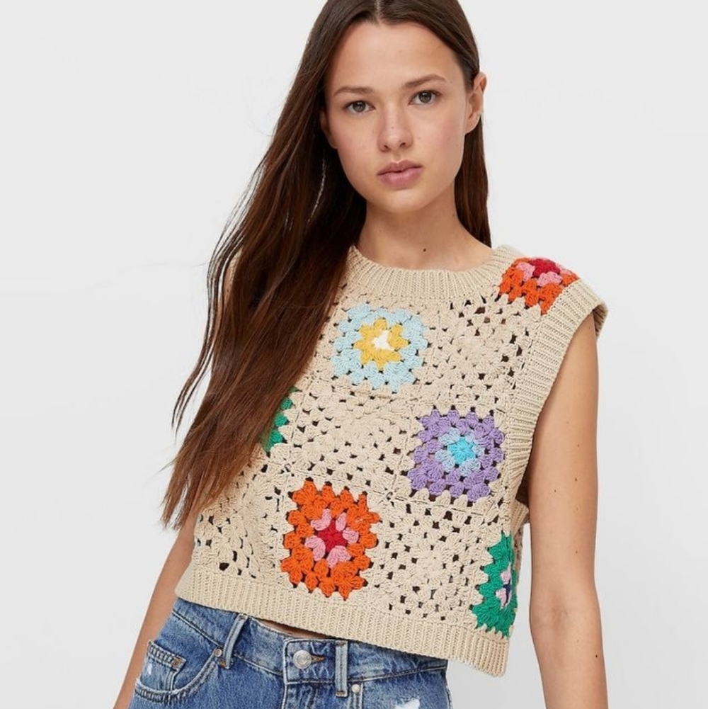 Stradivarius crochet knitted sleeveless tank in multi